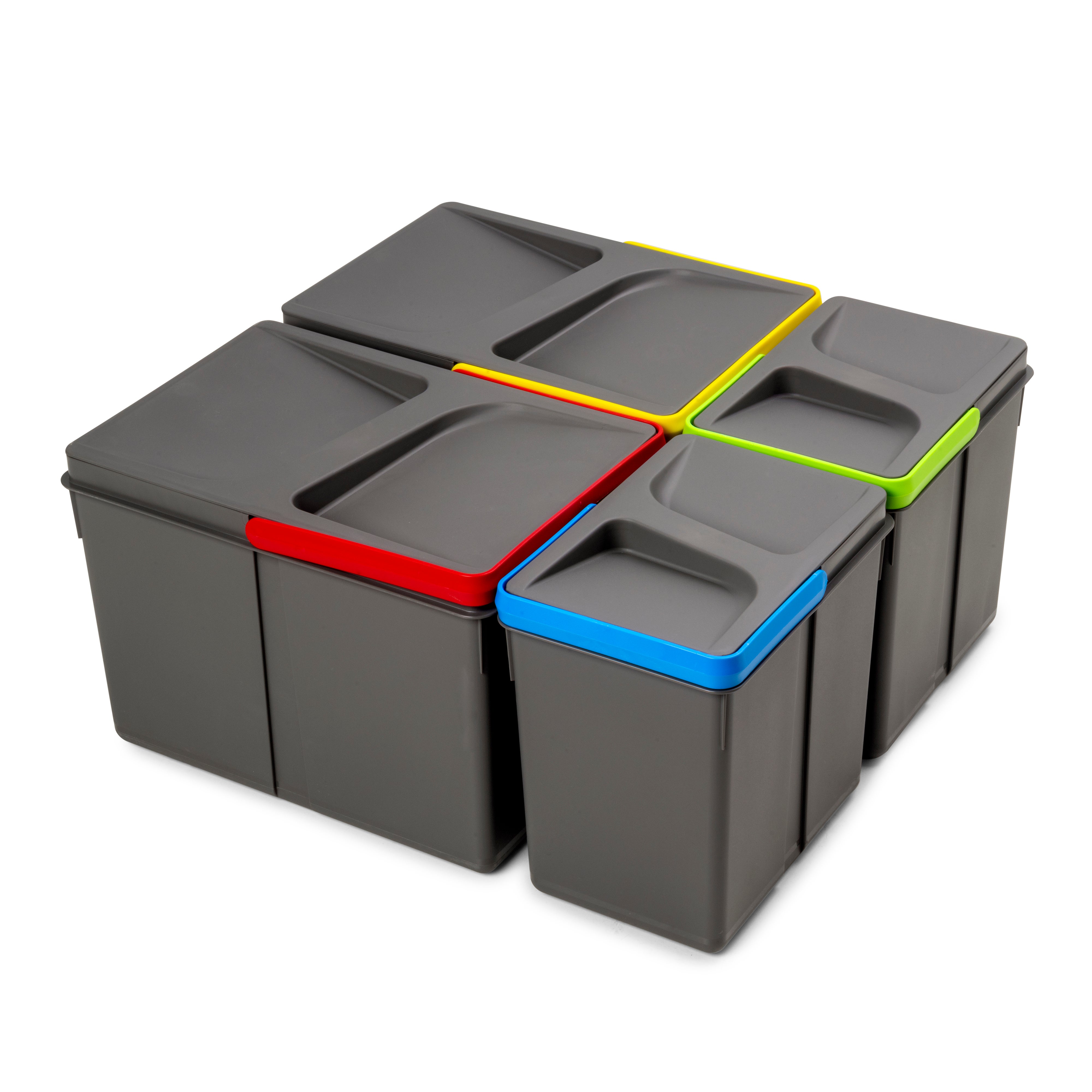 Emuca Zestaw pojemników do recyklingu do szuflad kuchennych Recycle, wysokość 216 mm, 2x12 litrów, 2x6 litrów, Plastik, Szary antracytowy