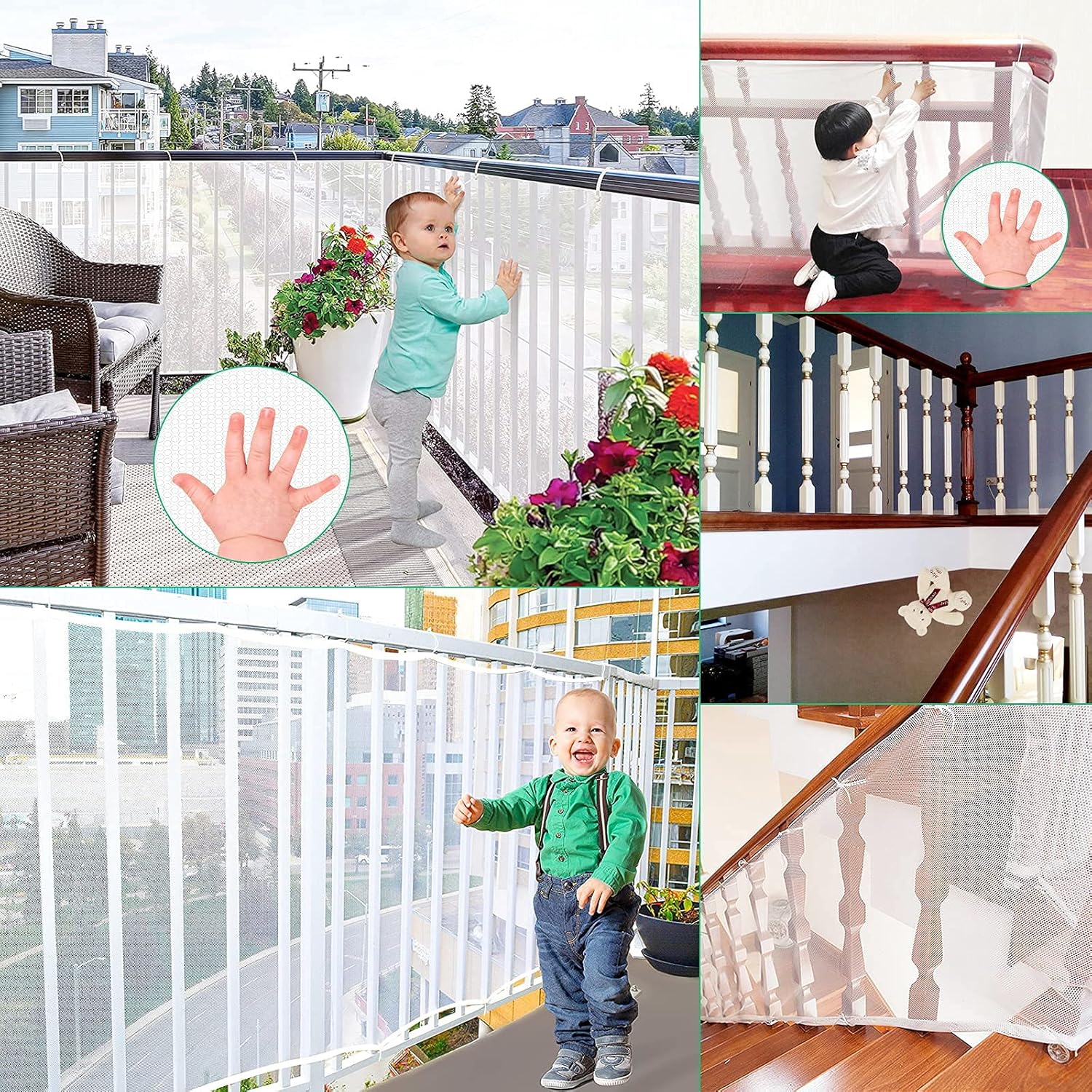Filet de sécurité pour enfants solide et réglable pour balcons et escaliers, sûr et robuste, facile à installer et à retirer, 300x90cm, blanc - 5
