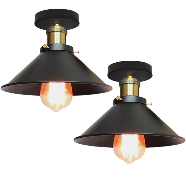 Zestaw 2 plafonów w stylu industrialnym, metalowe lampy wiszące retro, lampy sufitowe LED, wysokiej jakości plafony, φ22 cm (biało-złote)