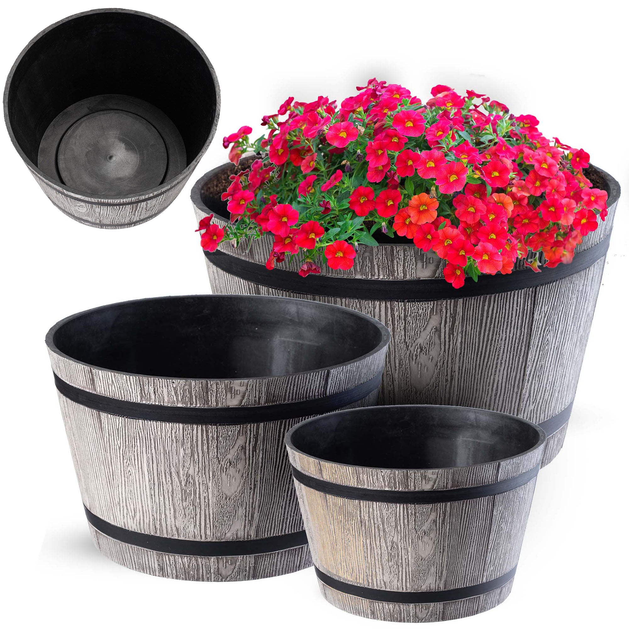 DONICA DONICZKA OGRODOWA OSŁONKA 23+30+40cm TARAS MISA OKRĄGŁA SZARA ZESTAW