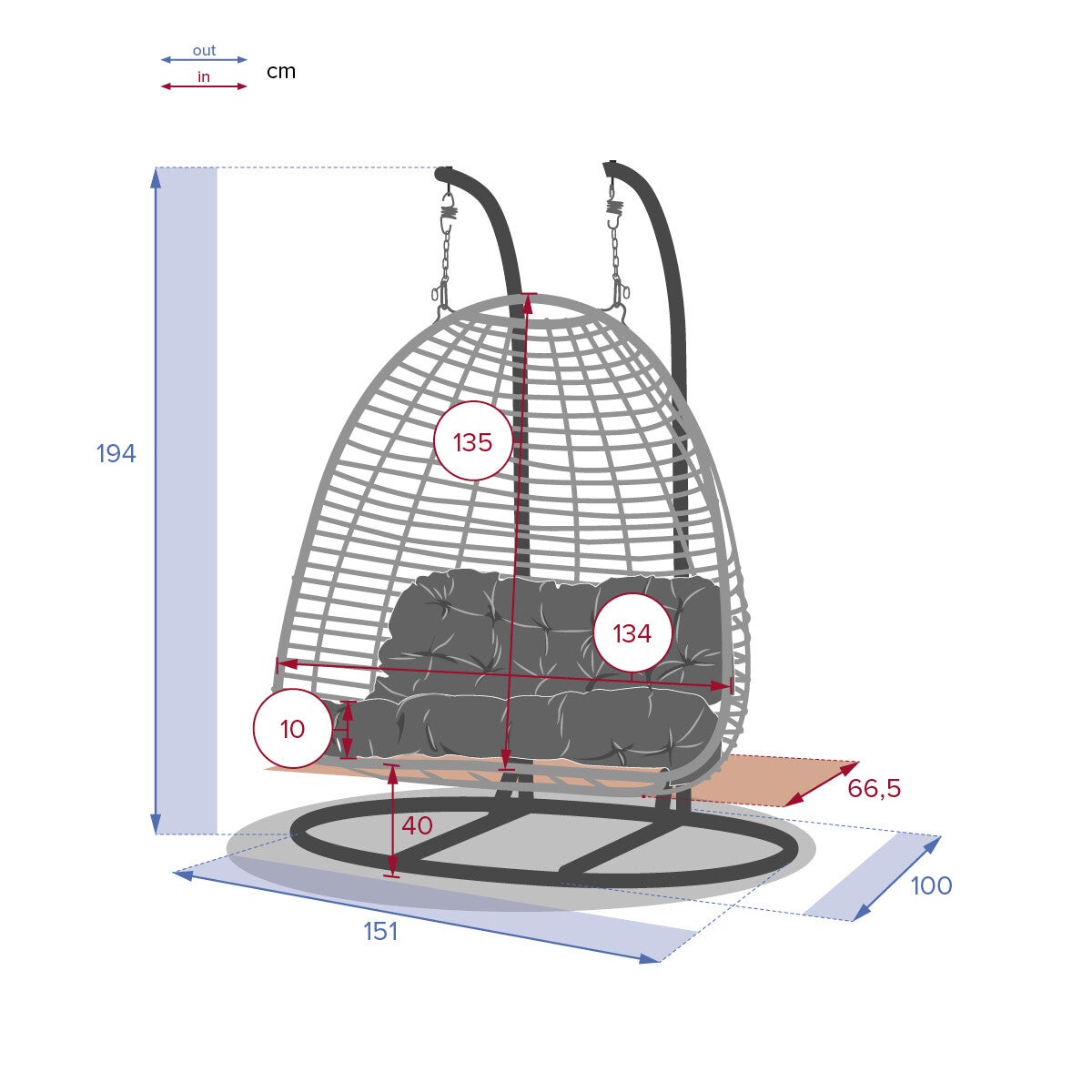 Fauteuil oeuf suspendu Ajar Ardoise - Hespéride - 7