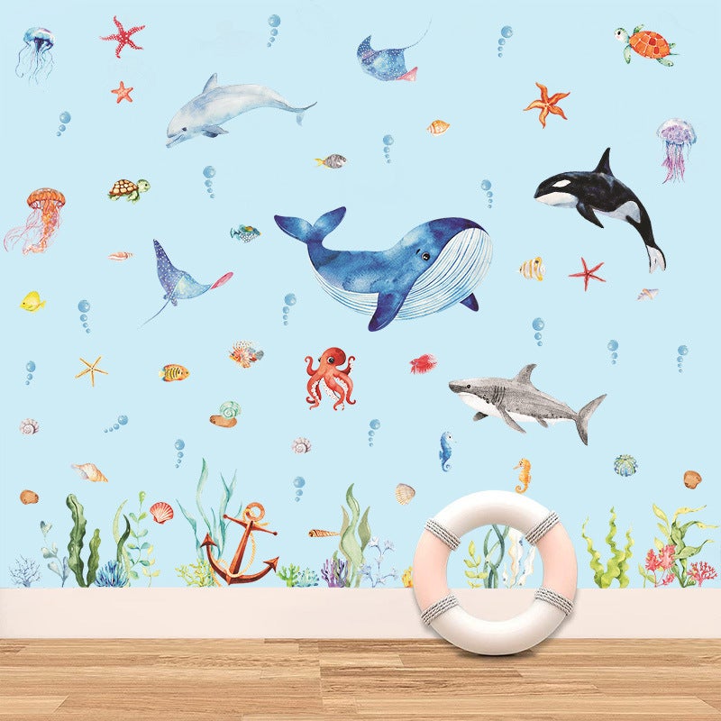 Stickers Muraux Sous la Mer Poissons Tropicaux Autocollants Muraux Mural Stickers Tortue Océan Algues pour Chambre Enfants Pépinière Salle de Bain - 3