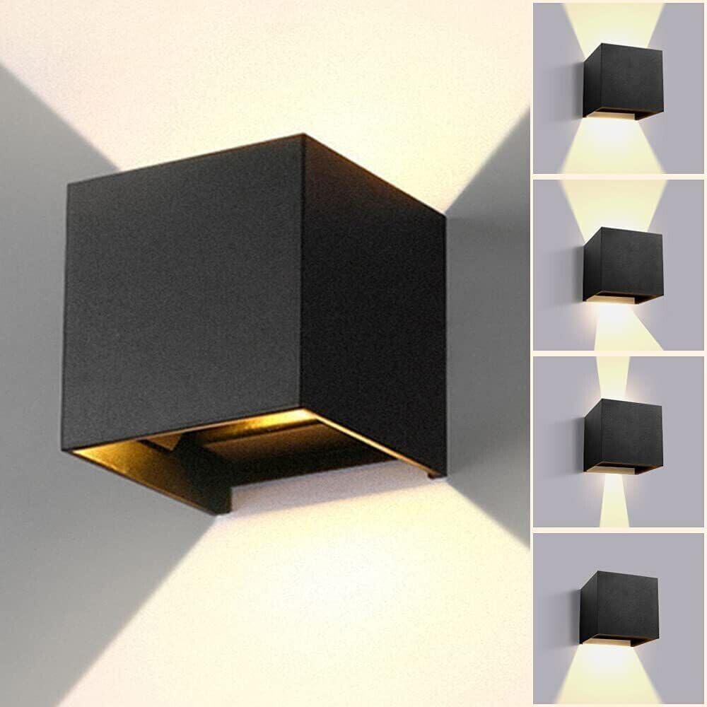 Lampada Da Parete LED Cubo 12W, Bianco, Per Interni Ed Esterni, Luce Fredda 6500K, Regolabile Up-down, In Alluminio