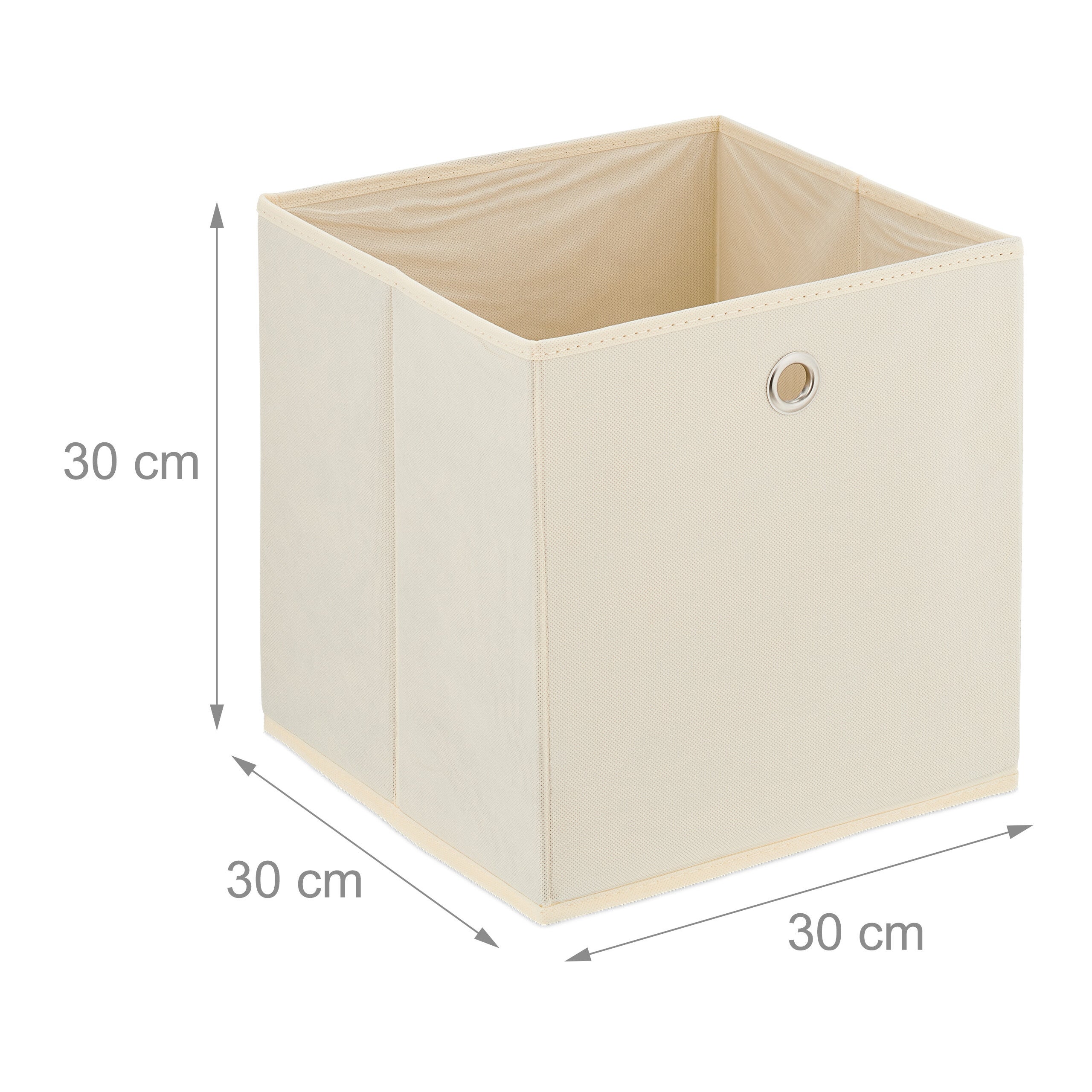 Boîtes de rangement, lot de 4, pliables, H x L x P : 30 x 30 x 30 cm, œillet, caisses pliables, beige, Relaxdays - 4