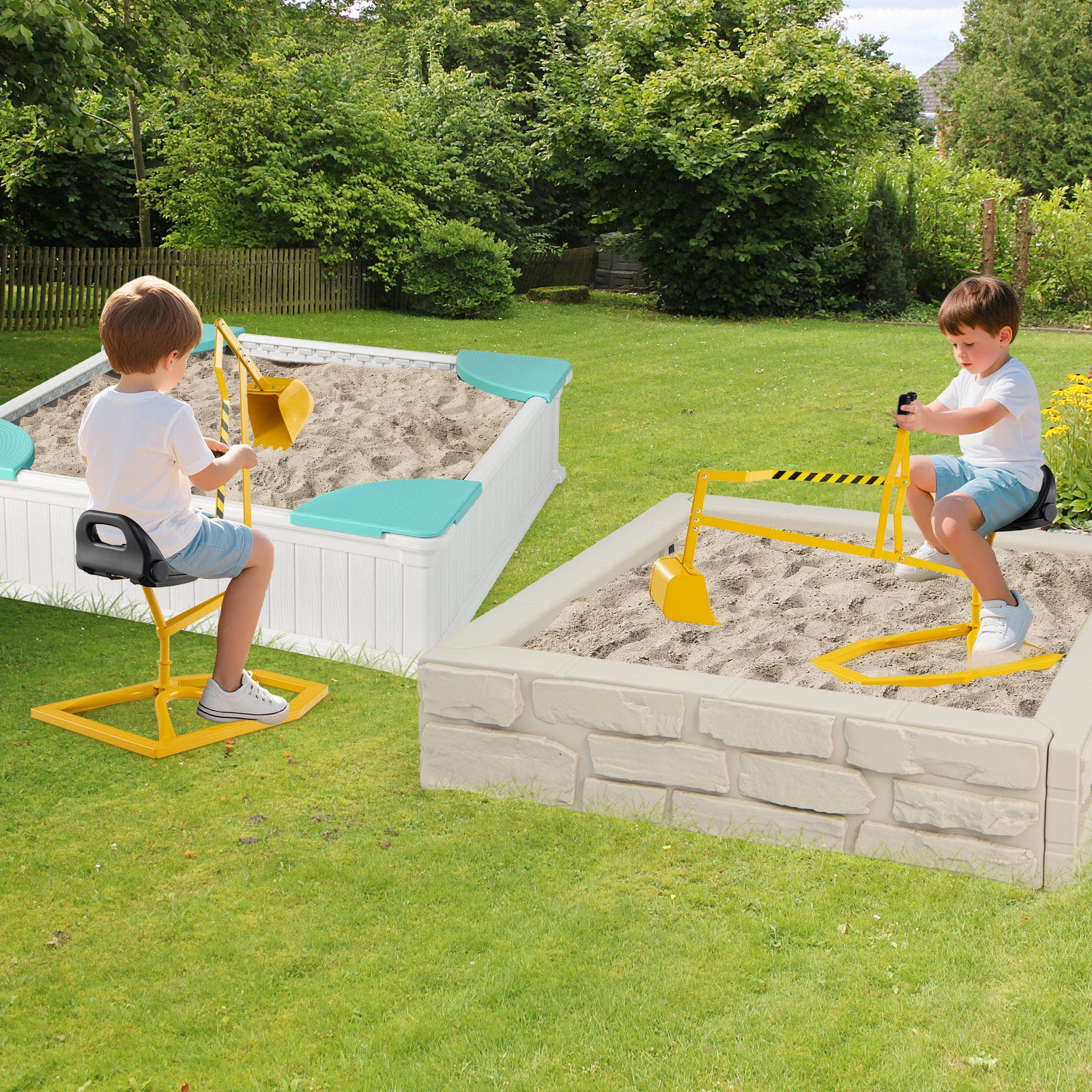 Pelleteuse Enfant avec Siège Pivotant à 360°& Pelle, Tractopelle pour Bac à Sable avec Base Hexagonale, pour Sable Terre Neige, 3 Ans+, Jaune - 4