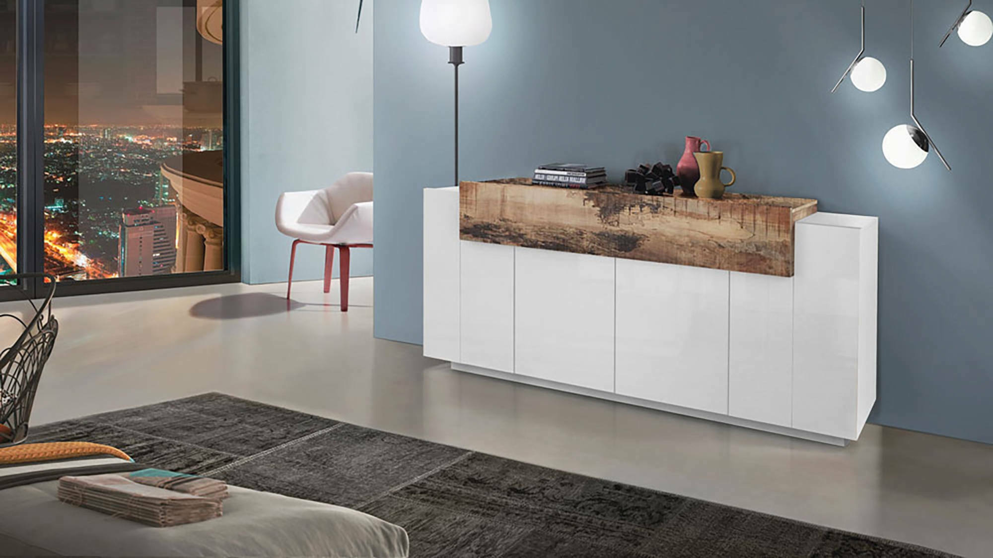 Buffet Loris, Buffet de cuisine avec 4 portes, Buffet de salon, 100%