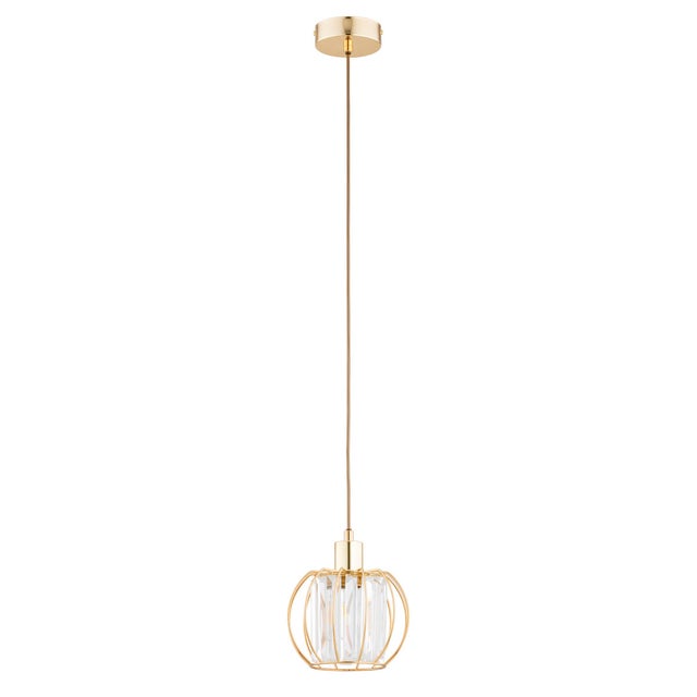 Lampa wisząca Kristal złoto-przezroczysta 1xE27x15W kryształki wym: 90 x 20 x 20 cm metal Alfa