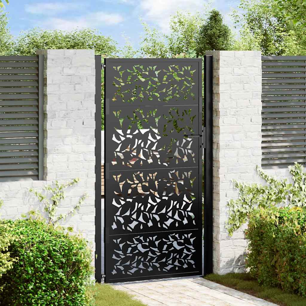 Vidaxl Puerta De Jardín 100X175 Cm Diseño De Hojas De Acero Negra , Leroy Merlin
