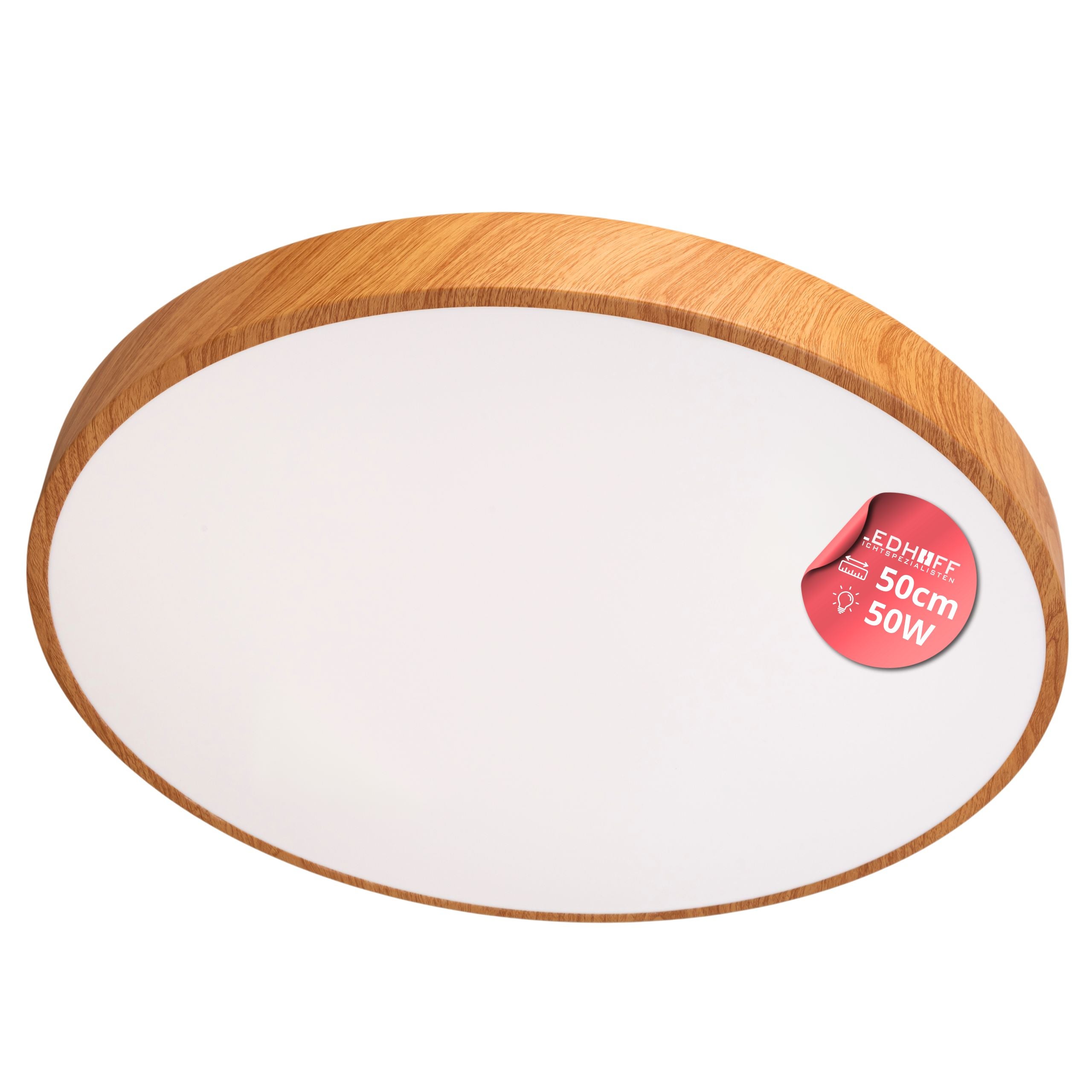 Plafon Brązowy LED - Lampa Sufitowa Okrągła 50W Neutralne Światło 4000K - Panel Natynkowy 50cm Drewniany Wzór - LEDHOFF