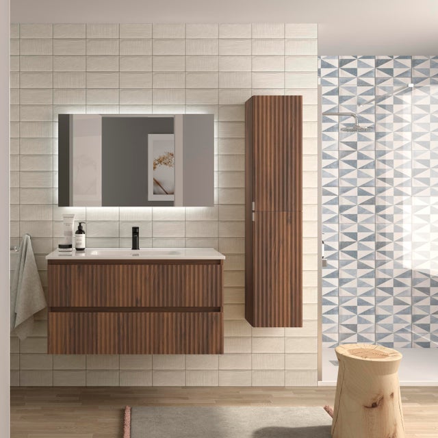 Móvel de casa de banho KIRA Nogueira 100cm 2 gavetas lavatório 1 cuba Porcelana