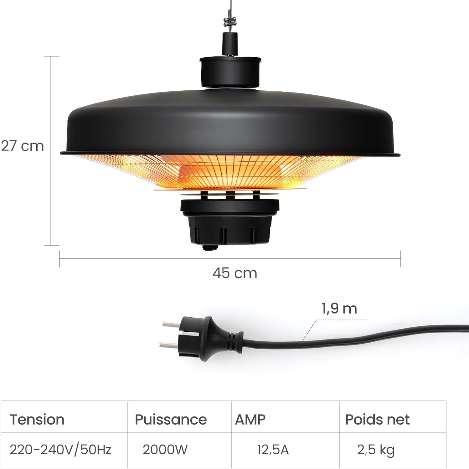 2000W Riscaldatore Radiante a Soffitto, Riscaldatore Elettrico Infrarossi per Esterni con Telecomando, Impermeabile e Protezione da Surriscald - 4