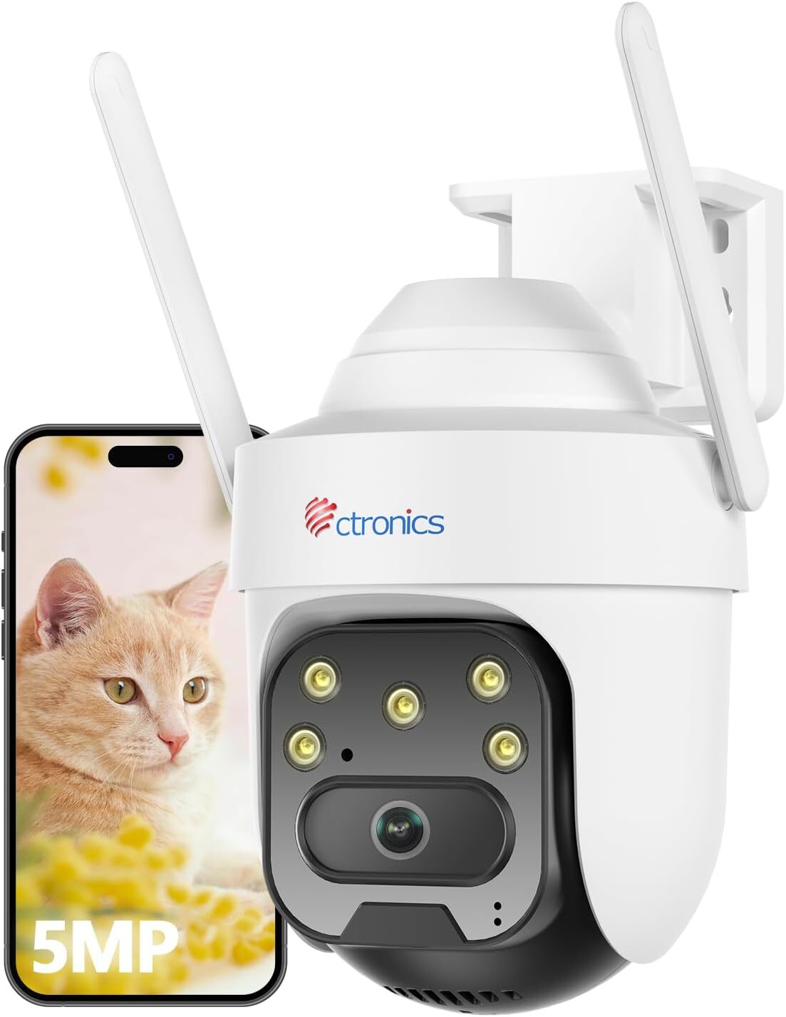 Ctronics Zewnętrzna Kamera Monitoringu WiFi 5MP PTZ 2,4/5GHz – Wykrywanie AI, Automatyczne Śledzenie, Kolorowe Widzenie Nocne 30 m, IP66