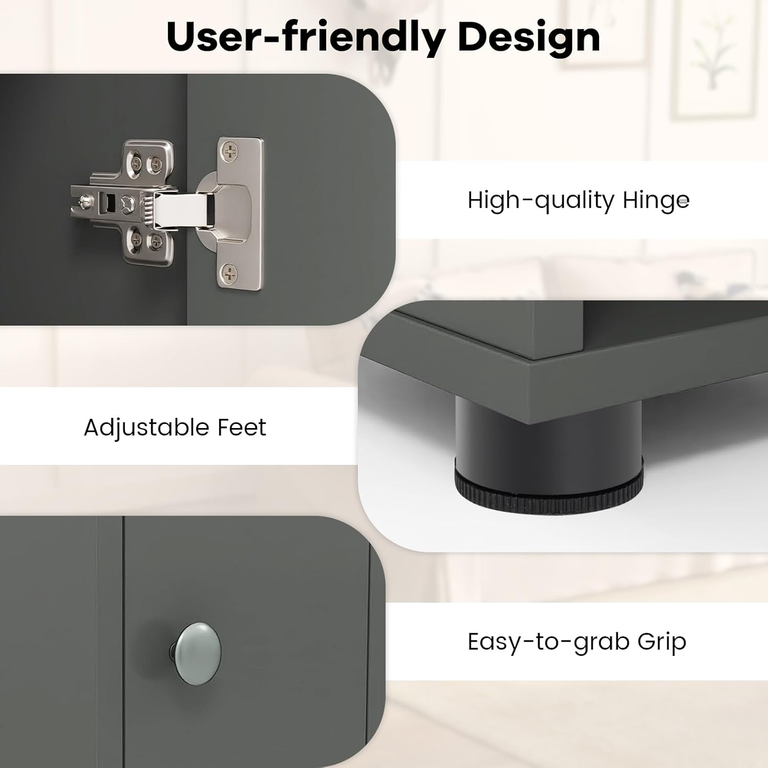 Armadio da bagno alto, mobile a colonna con 2 porte, 1 cassetto e 4 ripiani aperti, 20 x 20 x 180 cm, ripiani regolabili, camera da letto (grigio) - 4