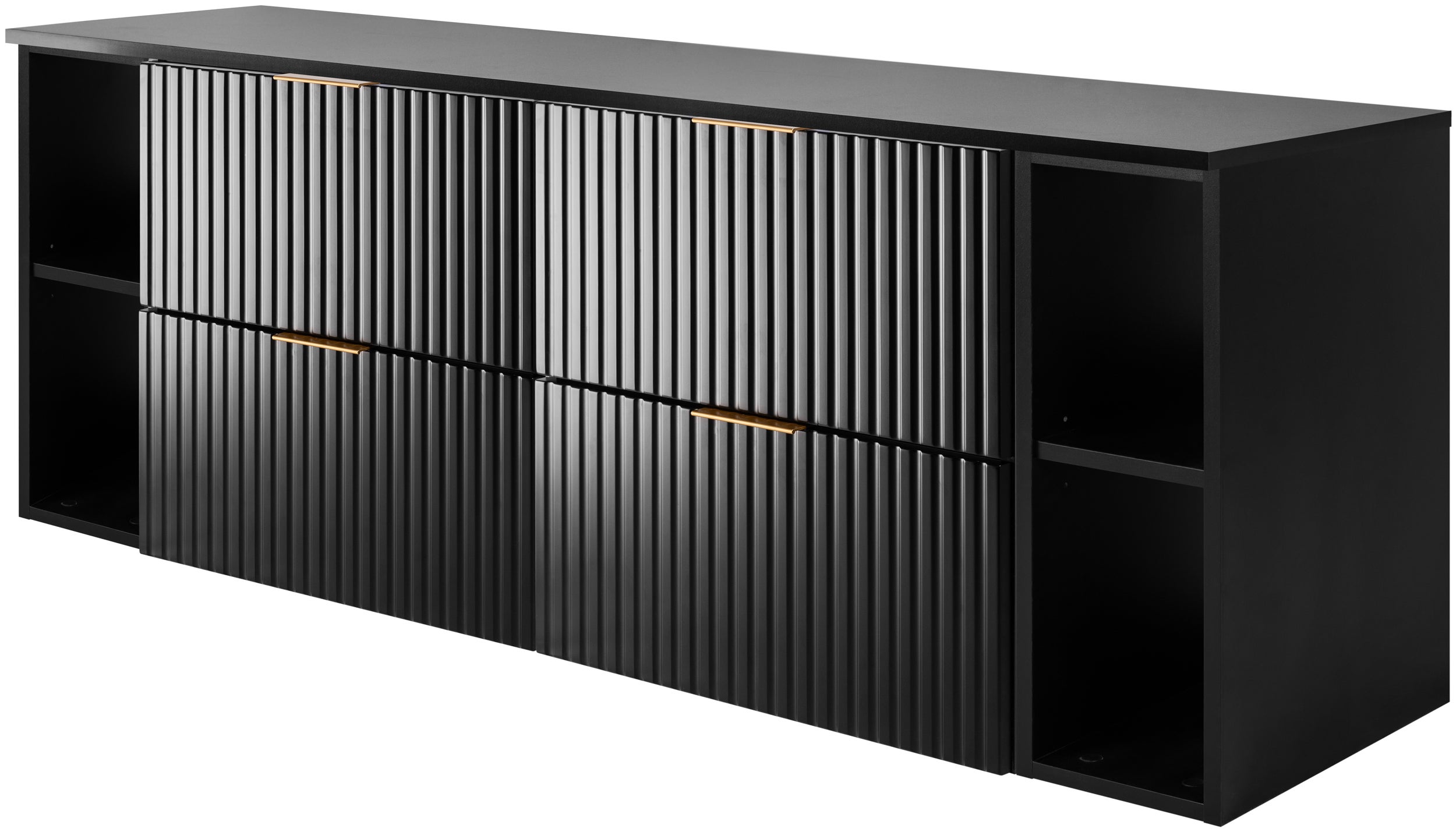 Zestaw łazienkowy FLOW 160 cm czarny z blatem i regałami