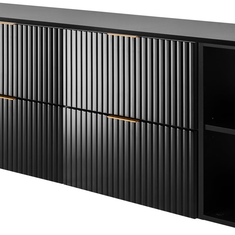 Zestaw łazienkowy FLOW 160 cm czarny z blatem i regałami