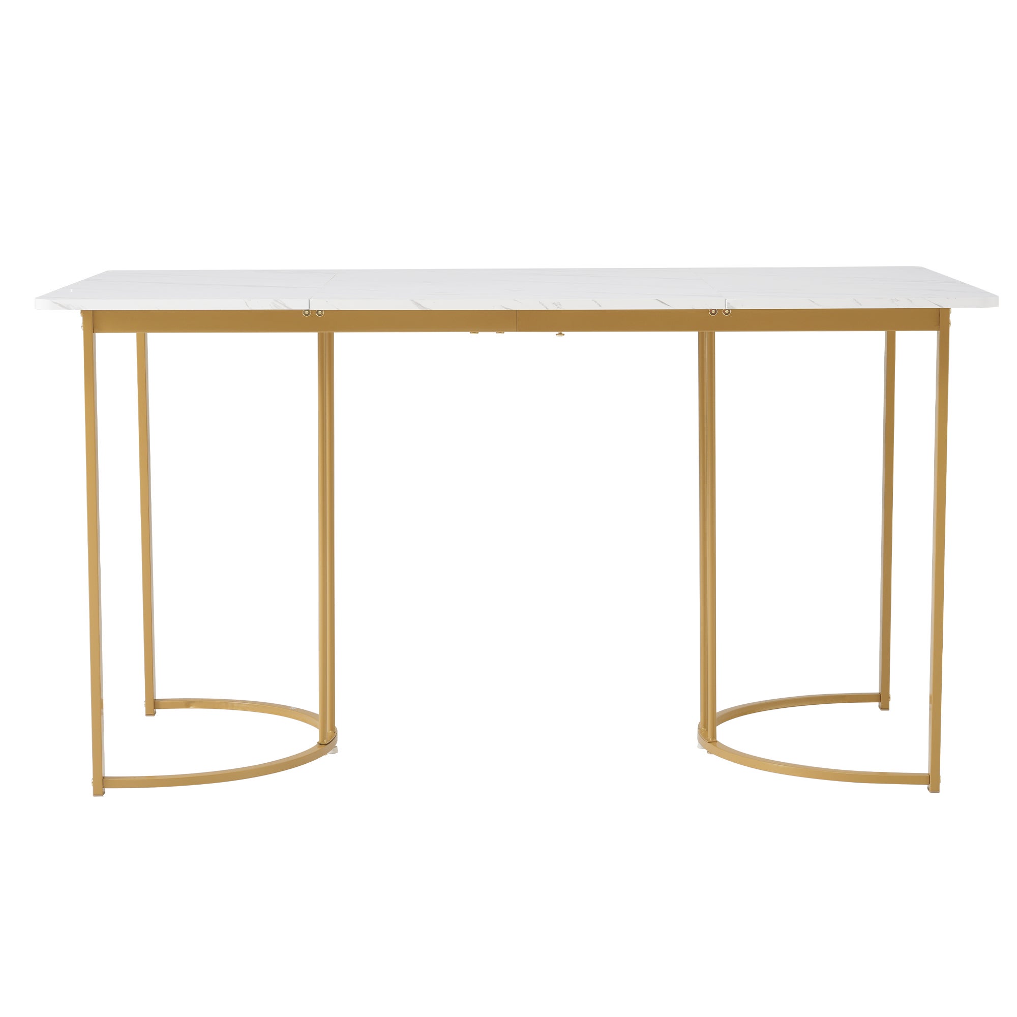 Mesa de comedor 140x80x75 cm, metal, rectangular, mármol moderno, patas ajustables, blanco/dorado - 5