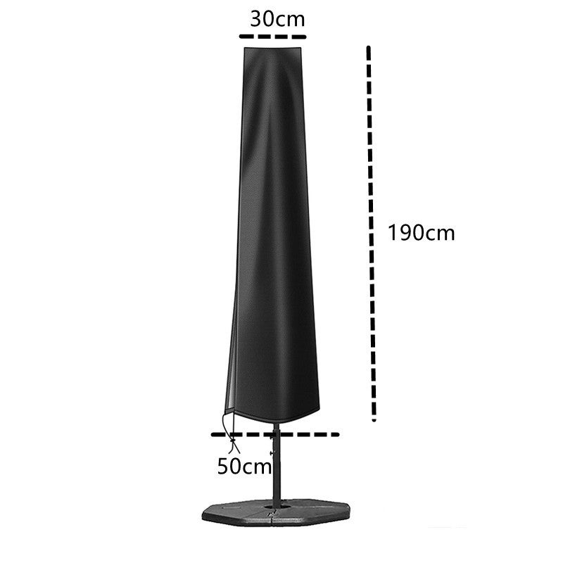 Wodoodporny pokrowiec na parasol ogrodowy z zamkiem błyskawicznym i sznurkiem ściągającym, 190 x 50 cm, czarny