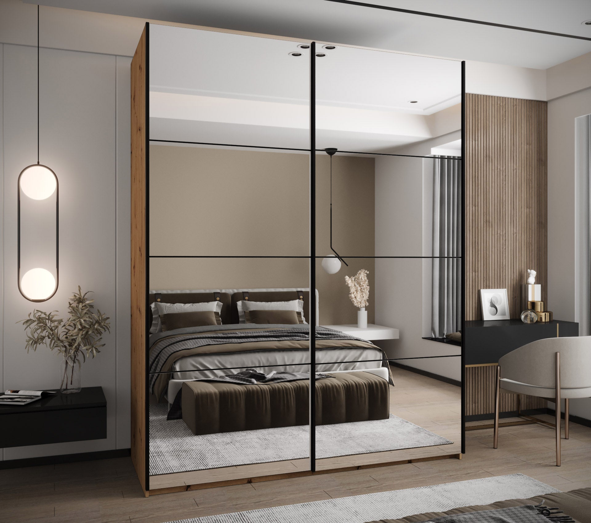 Szafa przesuwna wysoka Lux 2 200 x 64 x 245,5 cm artisan + czarny + u. czarny - Abiks Meble - 2