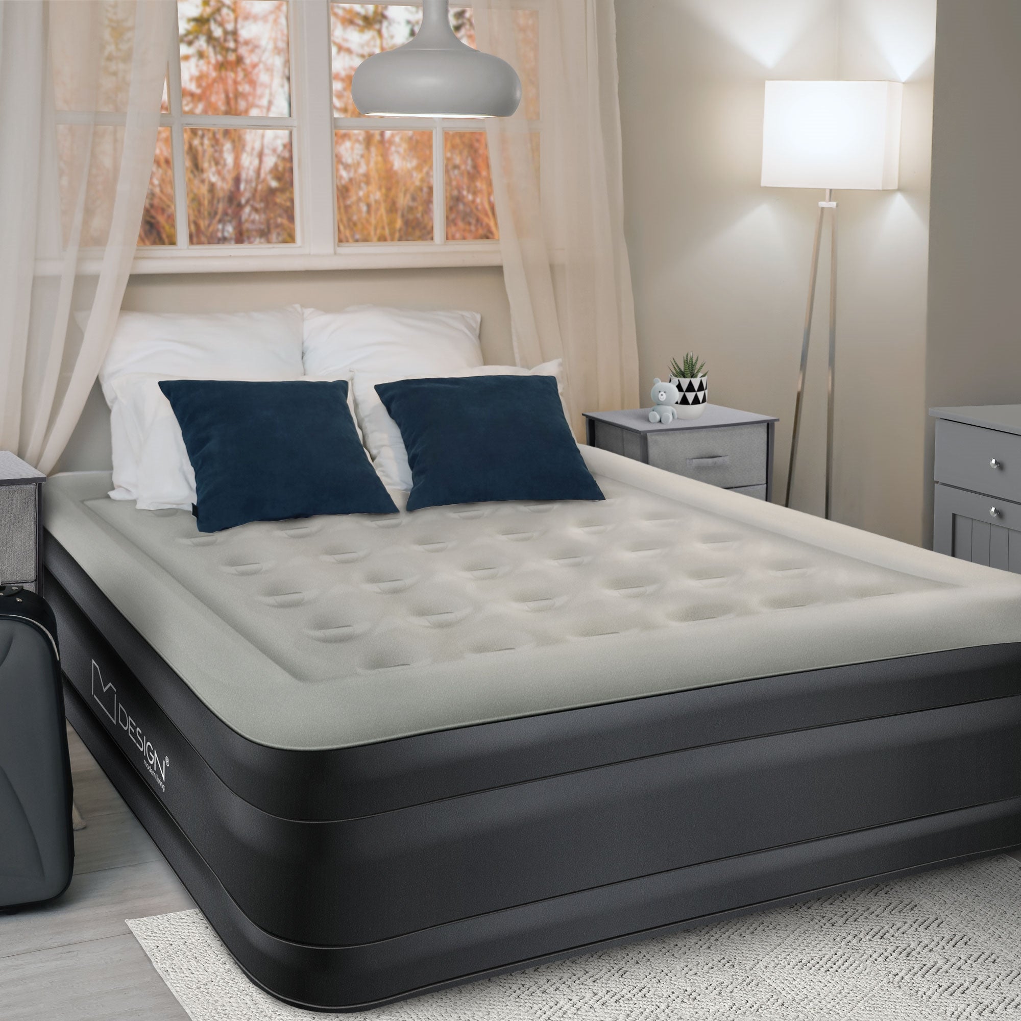 Matelas pneumatique 2 personnes 203 x 157 x 47 cm gris autogonflant avec pompe à air électrique et sac de transport imperméable fond antidérapant - 8