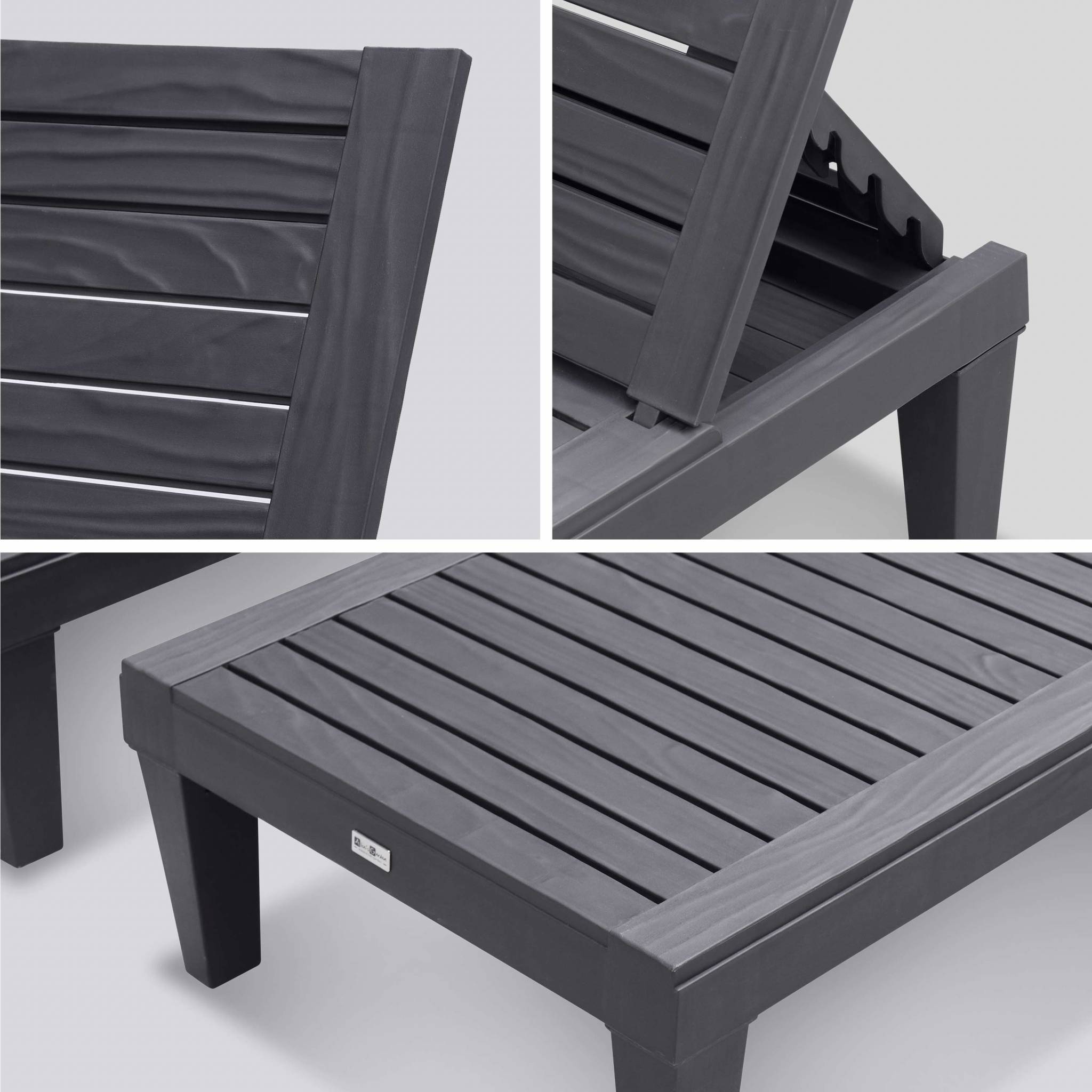Lot de 2 bains de soleil. PIA. transats multi positions. en plastique. noir PIA - 6