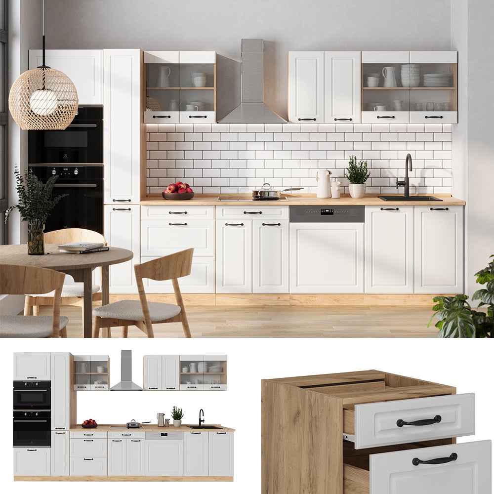Vicco Cuisine complète R-Line, Blanc campagnard/Chêne doré, 350cm , PT Chêne - 9