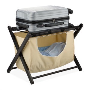 Porte-bagage Pliable En Bois Pin Avec étagère - Support Valise Hôtel Maison 81x46x43 Cm
