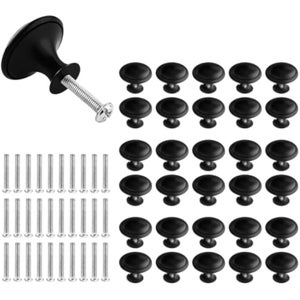 AvoDovA 16PCS Boutons De Placard, Boutons De Tiroir Vintage, 30mm Tiroir De Porte Poignée, Rond Bouton De Meubles, Boutons De Porte, Poignées De Meuble Pour Armoire Cuisine, Tables Chevet (Noir