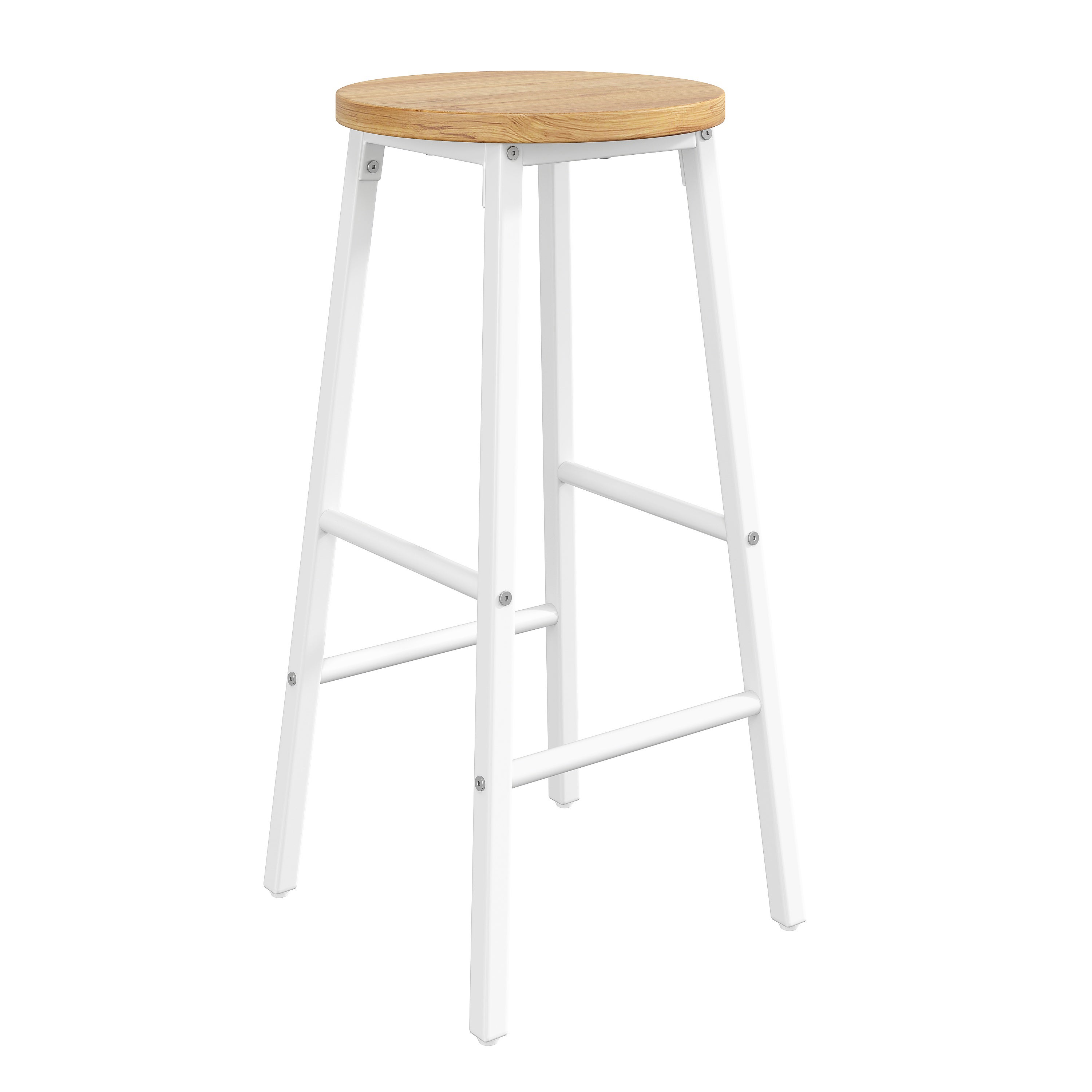 Lot de 2 Tabouret de bar avec repose-pieds et pieds réglables - MDF/métal - 30 x 30 x 63 cm - Blanc + bois naturel - 9