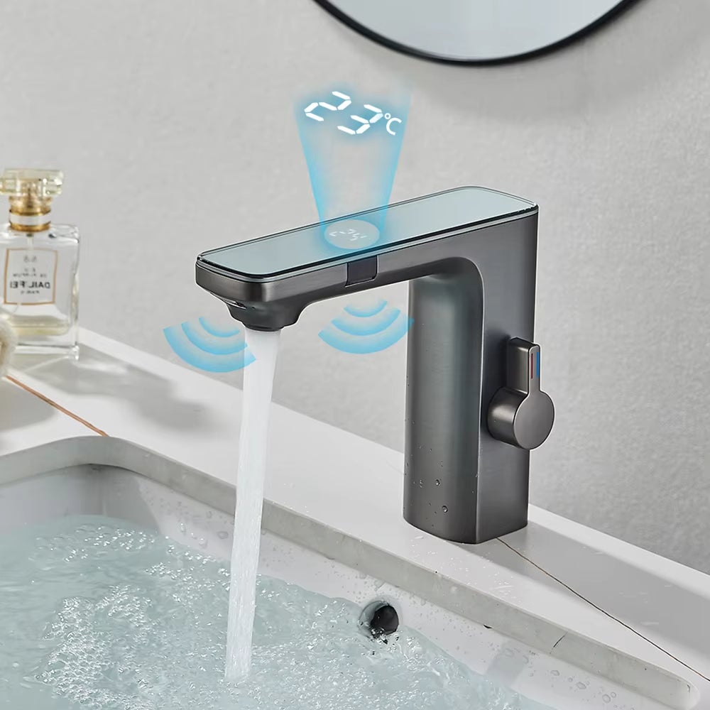 Mitigeur Lavabo Salle De Bain LED Affichage Température - Robinet Vasque Thermostatique Hydroélectrique Chromé