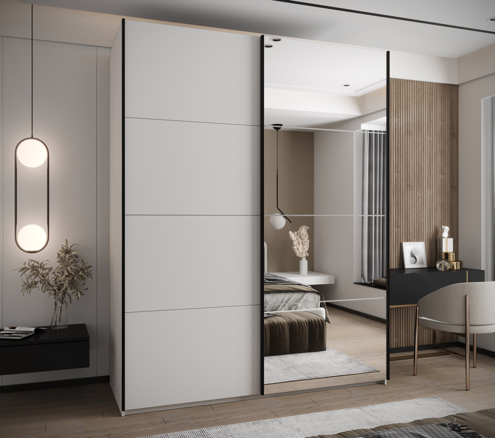 Szafa przesuwna wysoka Lux 3 200 x 64 x 245,5 cm biały + biały + u. czarny - Abiks Meble - 2
