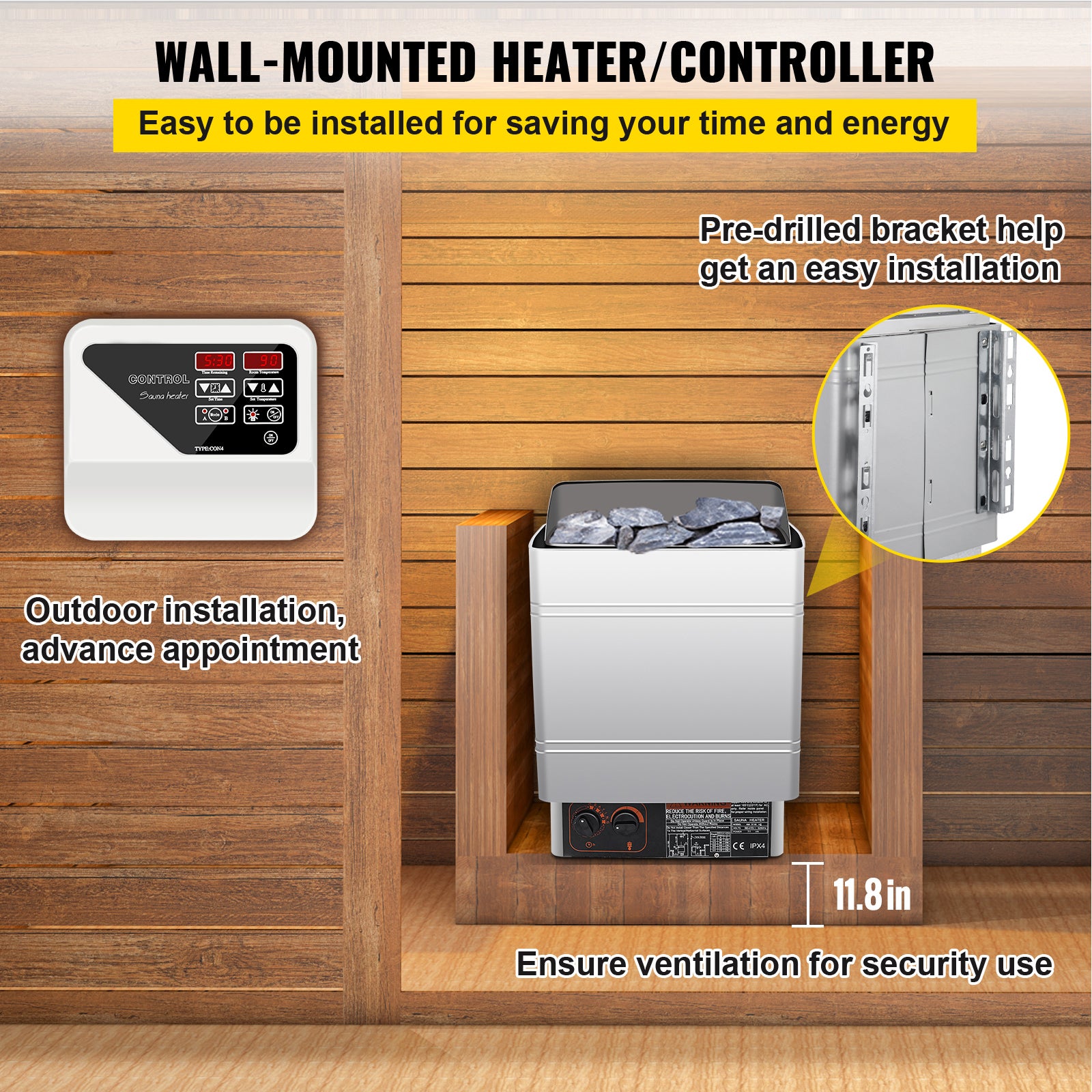 Poêle de sauna électrique 9KW,SucceBuy contrôleur externe,acier inoxydable,pour pièce de 9-13m³ - 7