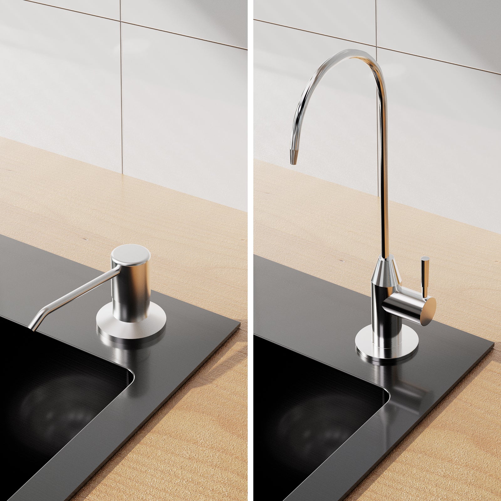 AuraLum Max Évier à Encastré/à Poser 2 Bacs avec Distrubuteur de savon/Ensemble de drainage,Évier 75x45x19cm Inoxydable pour Cuisine,Noir,EU Modèle - 5