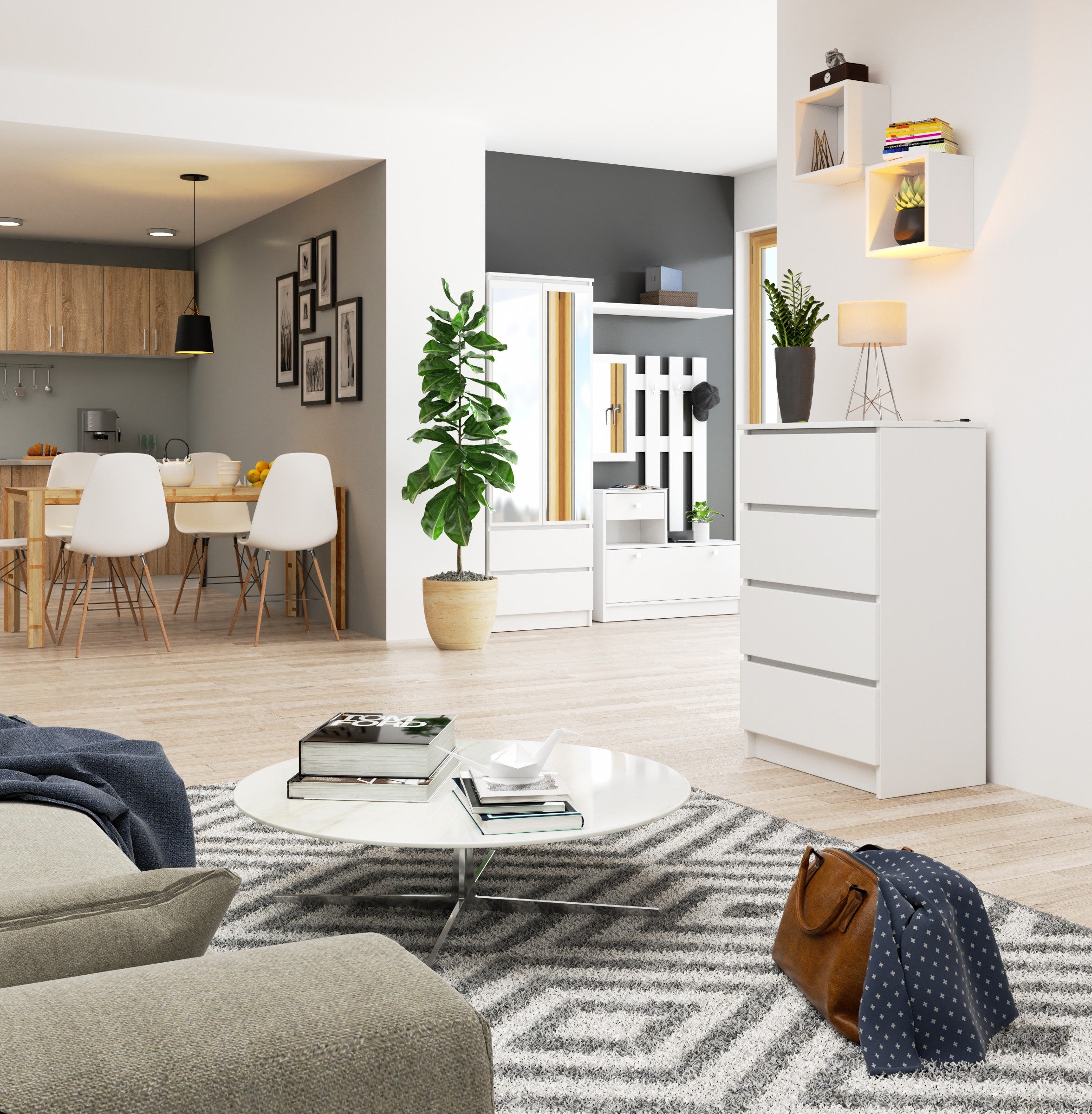 Commode AKORD K60 Blanche 60 cm 4 tiroirs façade Blanche 60x40x99 cm - 6