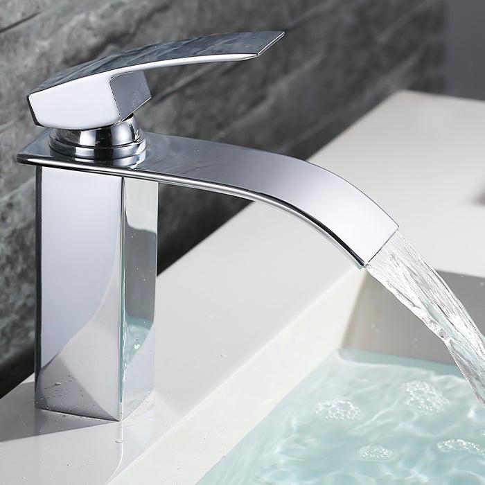 Mitigeur de Lavabo Chromé en Laiton avec Levier Unique, Robinet Salle de Bain Cascade Eau Chaude et Froide pour Lave-Mains - 9