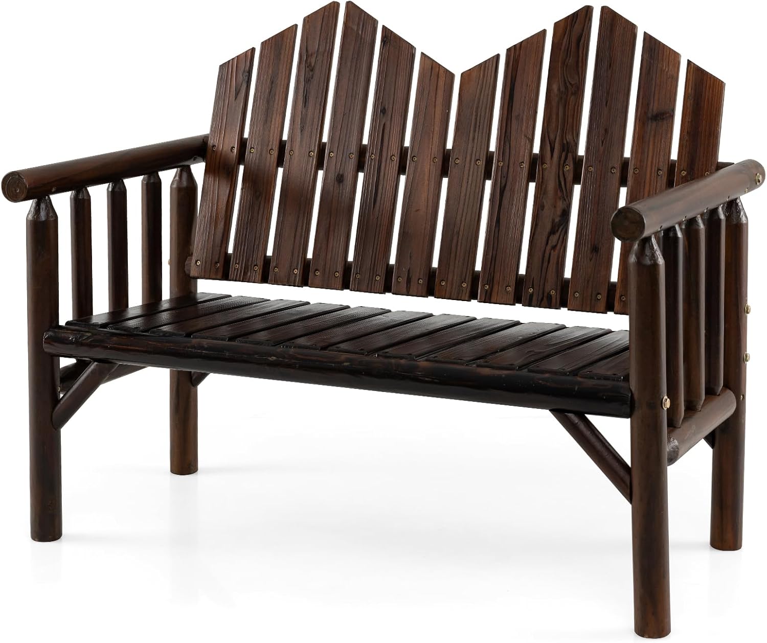Ławka Ogrodowa Adirondack 2-Osobowa z Drewna Sosnowego, Ławka Ogrodowa 120 x 68 x 99 cm z Oparciem, Taras, Wytrzymuje Obciążenie do 300 kg, Naturalna