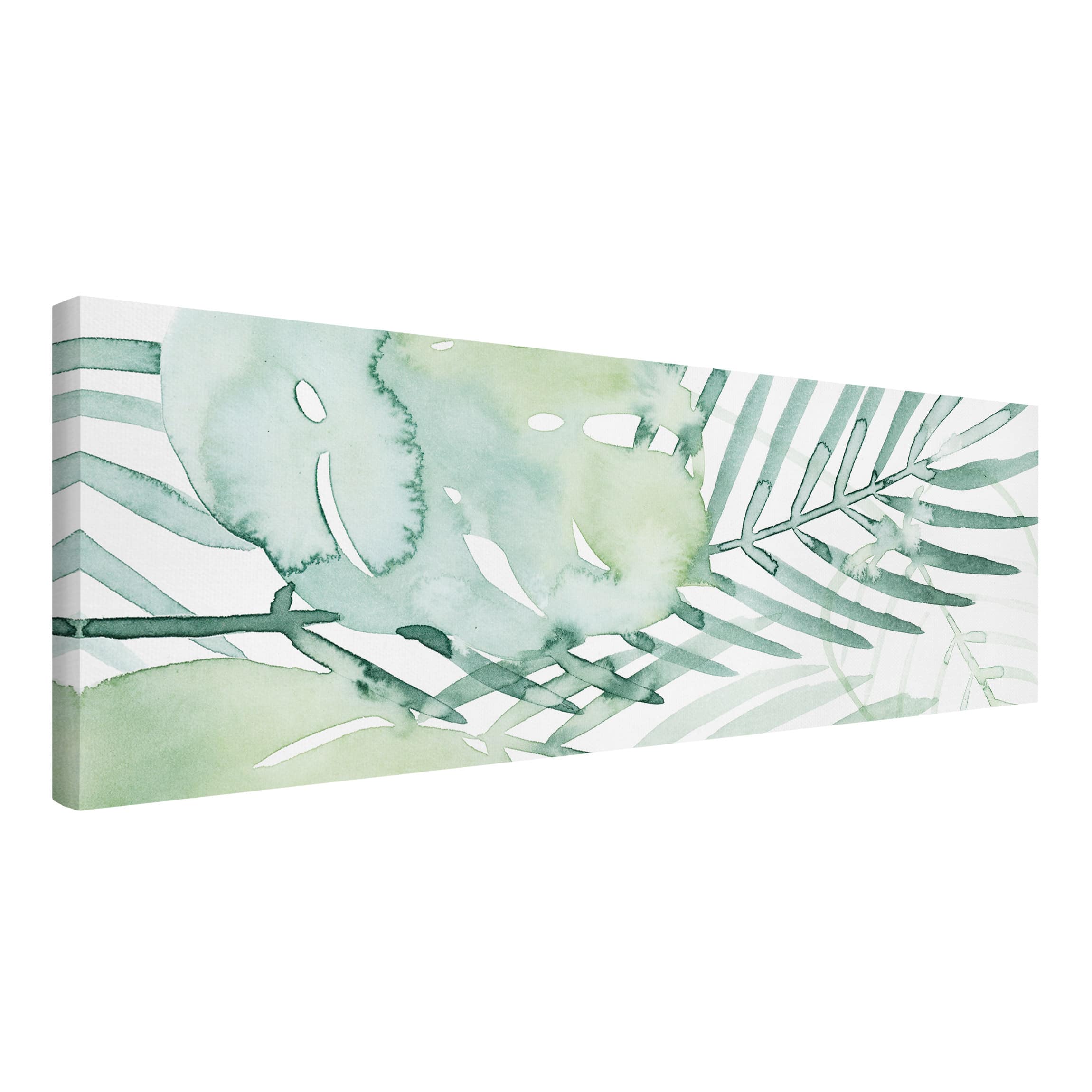 Impression sur toile tableau sur toile châssis vert botanique plantes aquarelle tropical 315 chambre à coucher salon couloir 120 x 40 cm - 4