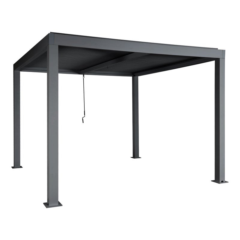Pergola HWC-L46, altana ogrodowa Altana z lameli, rama aluminiowa 10 cm, rynna przeciwdeszczowa odporna na burzę, 3 x 3 m ~ antracyt