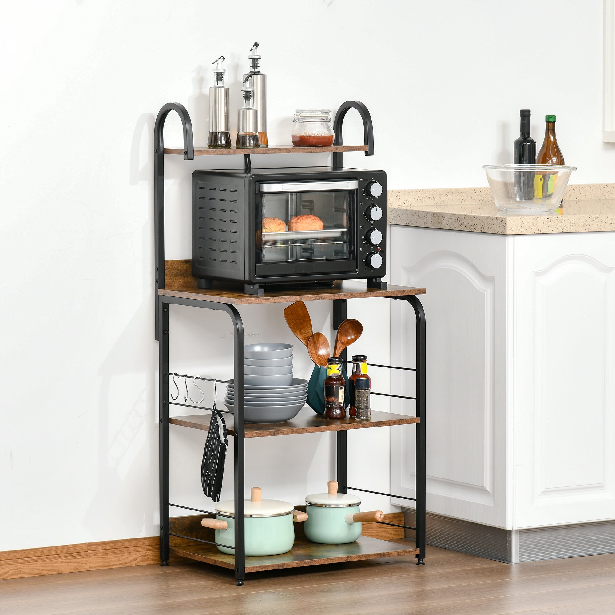 Homcom Estantería De Cocina Melamina De Madera, Acero Rústico Y 60X40x125 Cm Marrón/Negro , Leroy Merlin