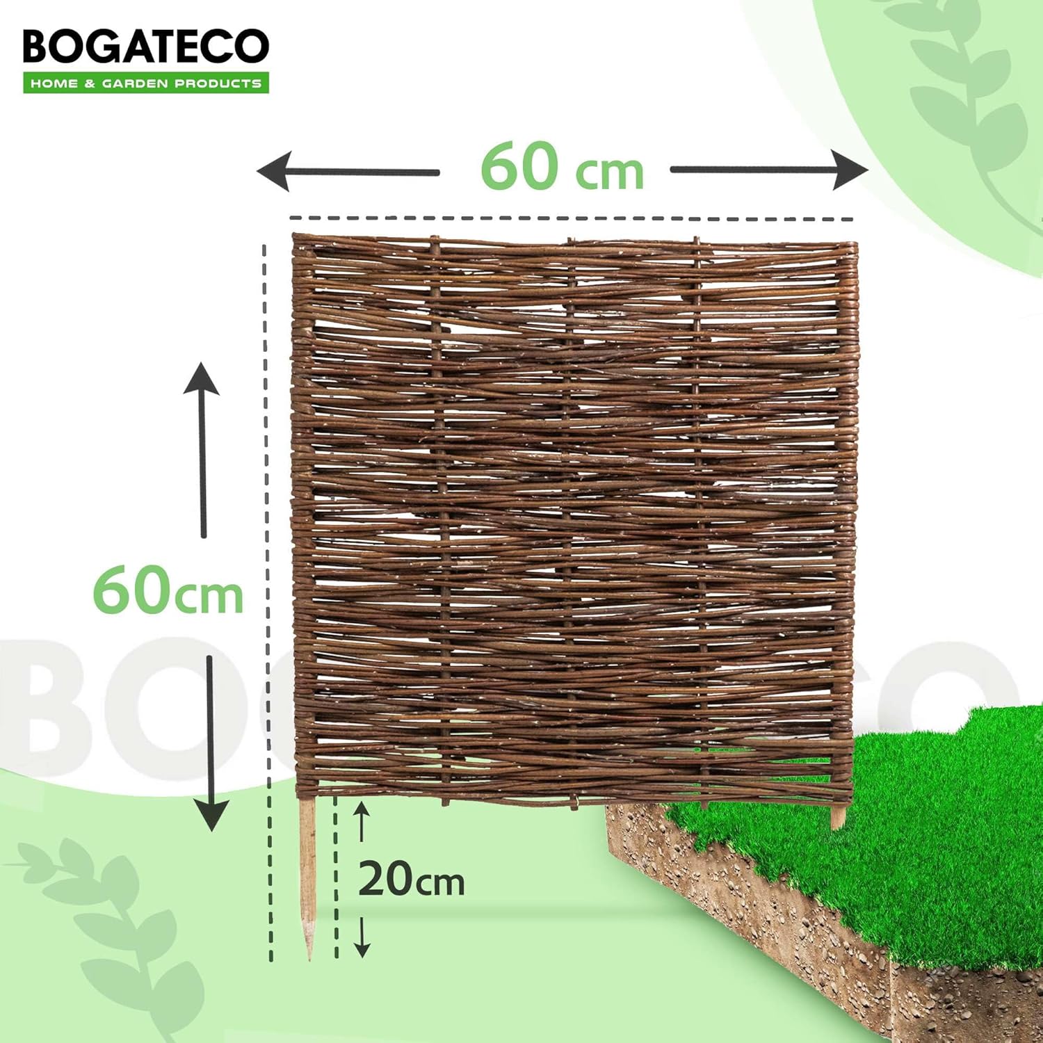 10 x Bordure clôture en osier BOGATECO en saule | 60 cm de longueur et 60 cm de hauteur | Bordure de pelouse de clôture en bois - 3