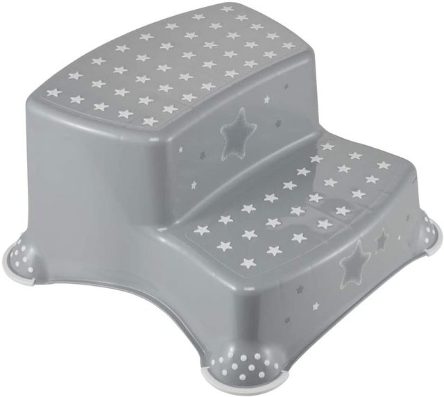 Sgabello 2 Gradini Per Bambini In Legno Bianco/Grigio – 30x30x25 Cm, Carico 50 Kg, Antiscivolo