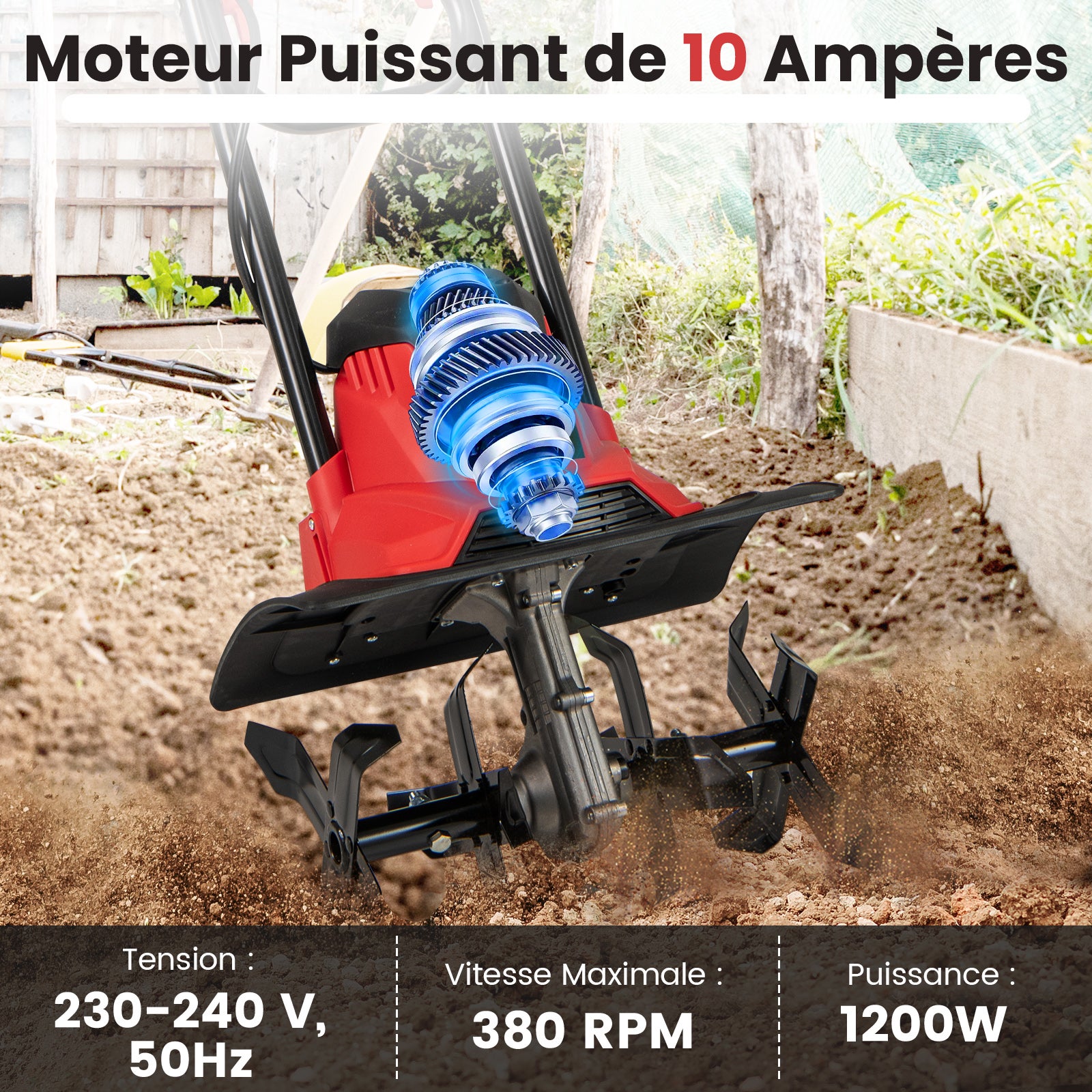 Motozappa Elettrica a Filo, Zappatrice da Giardino con Manico Ergonomico e Motore Forte, Motocoltivatore Pieghevole per Scavare Terreno del Prato (36, - 5