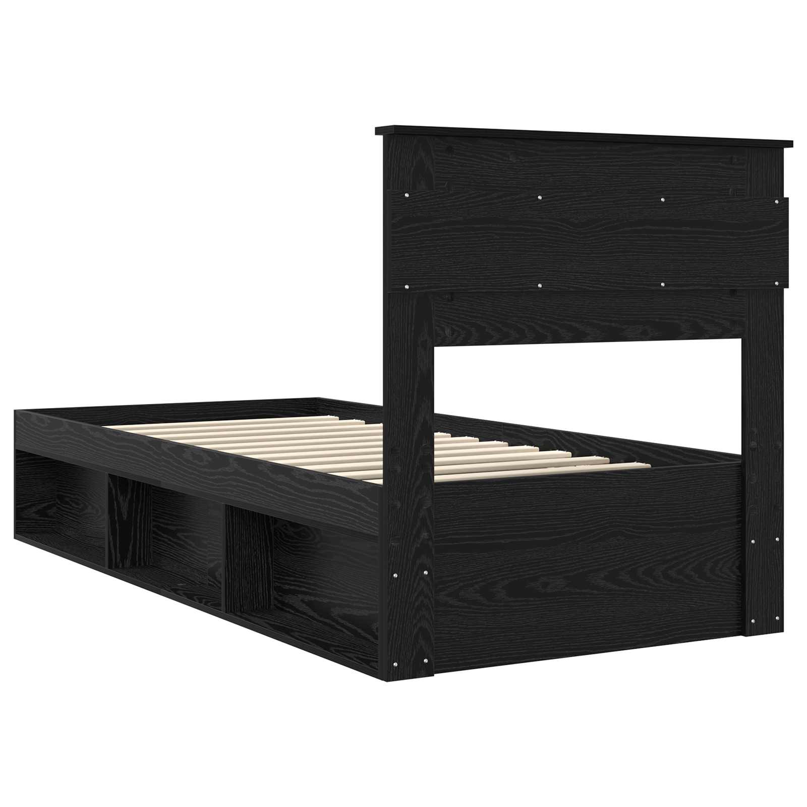Cadre de lit chêne noir en panneau de bois pour la chambre, 75 × 190 cm - 9