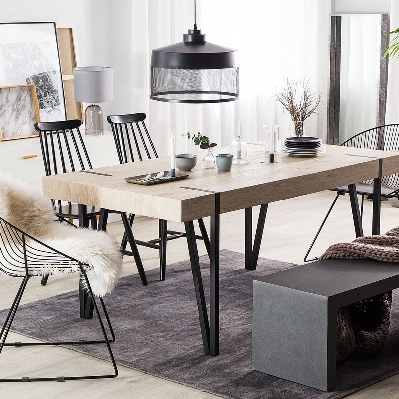 Stół jadalny lub kuchenny | Przemysłowy design vintage | MDF z laminatem Sonoma Oak | Czarne Metalowe Nogi | Wymiary: 150 x 90 x 75 cm