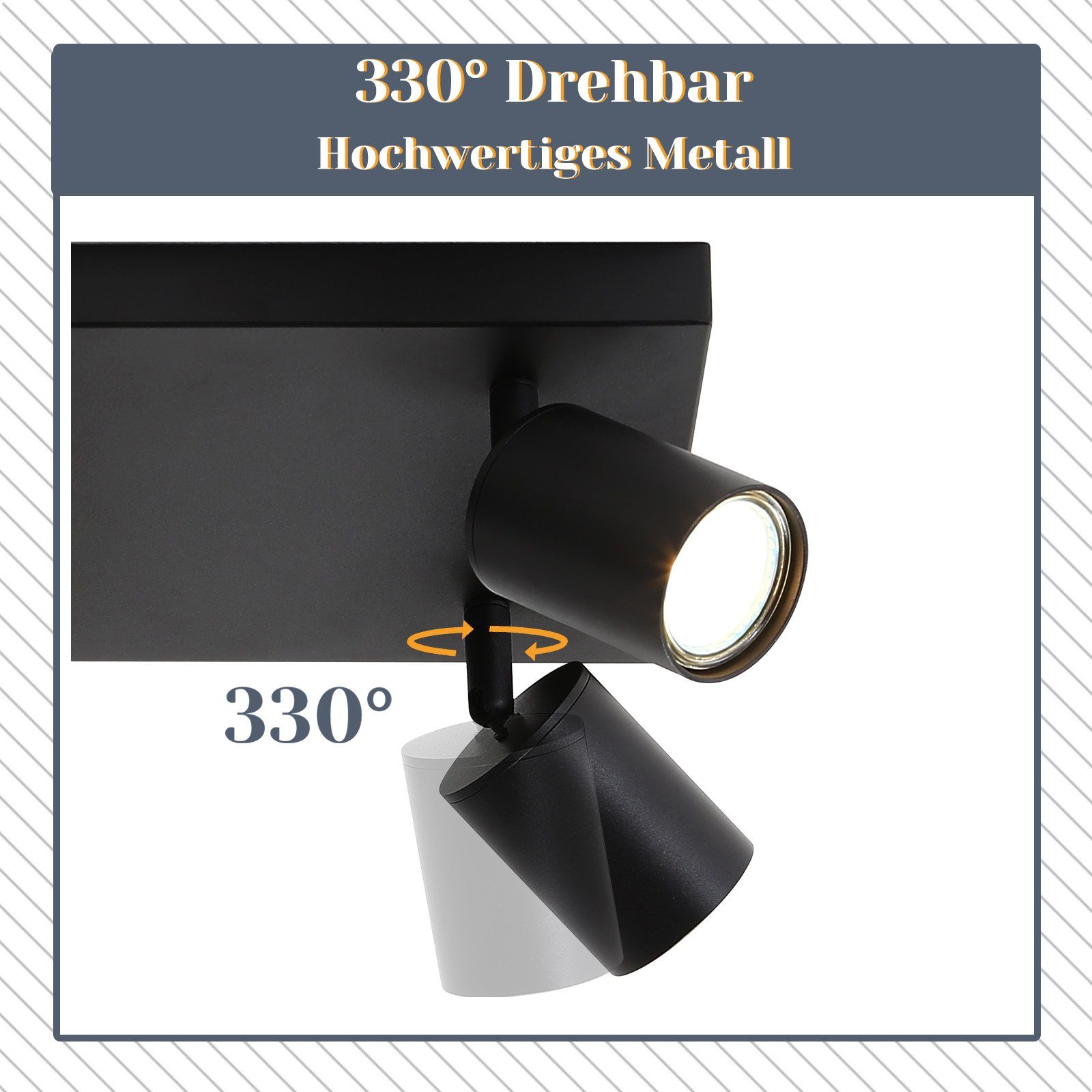 NETTLIFE Lámpara de techo 6 focos GU10 negros orientables 330° pared industrial moderna para salón dormitorio cocina sin bombilla - 2
