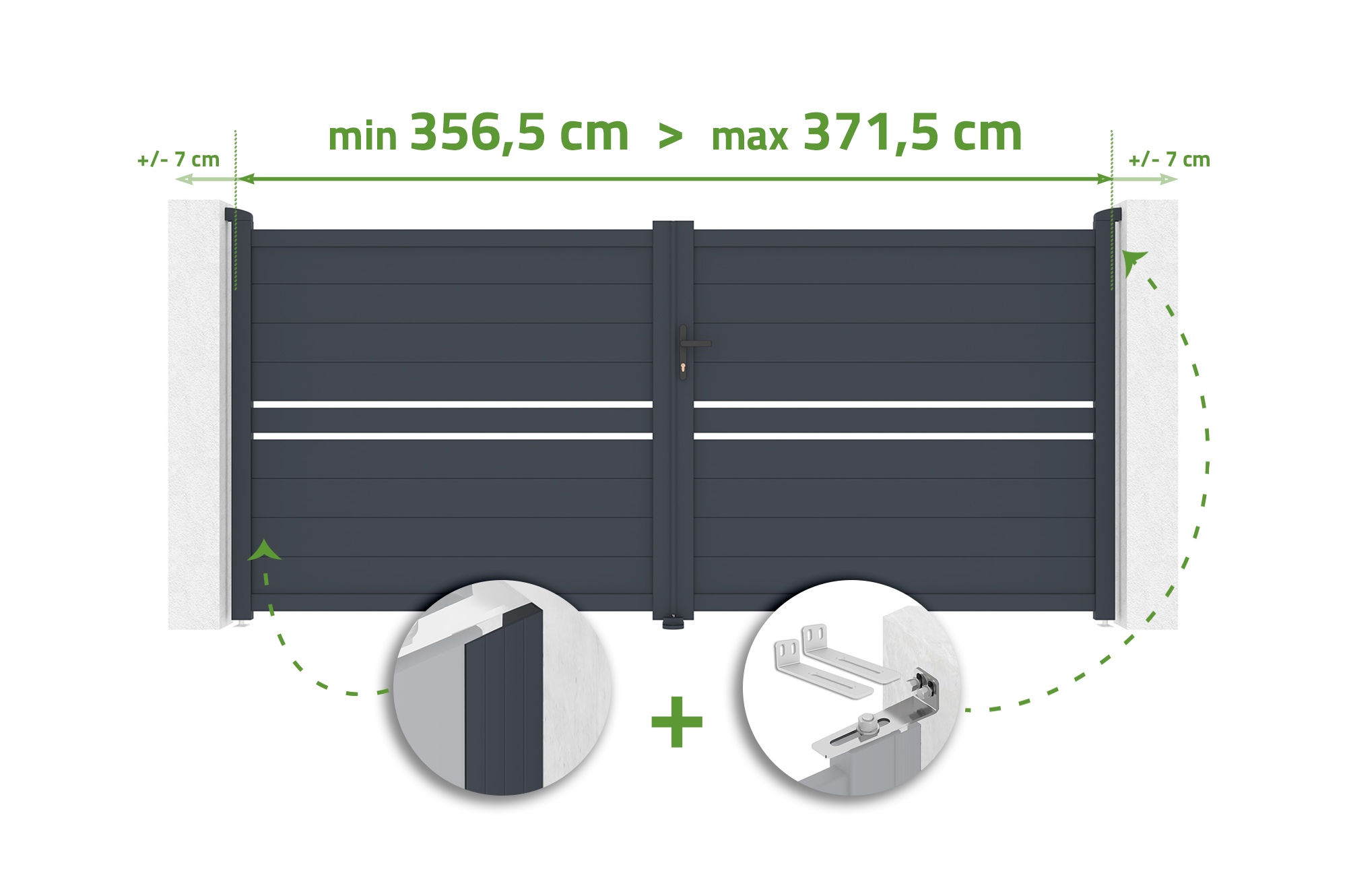 Brama skrzydłowa regulowana szerokość 3,5m CIMONE wys. 160cm szare aluminium