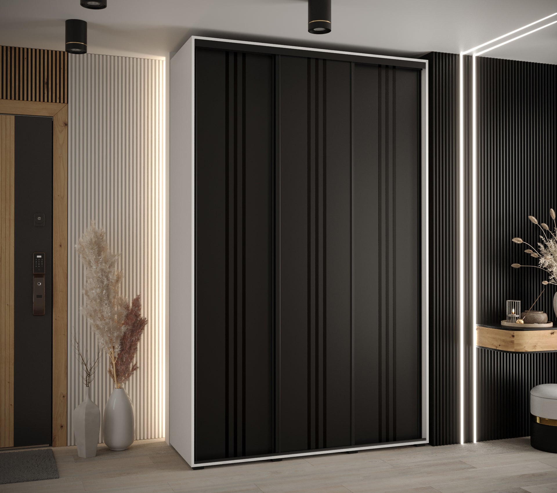 Szafa przesuwna wysoka Davos 6 160 x 60 x 235,2 cm biały + czarny + u. czarny - Abiks Meble - 2