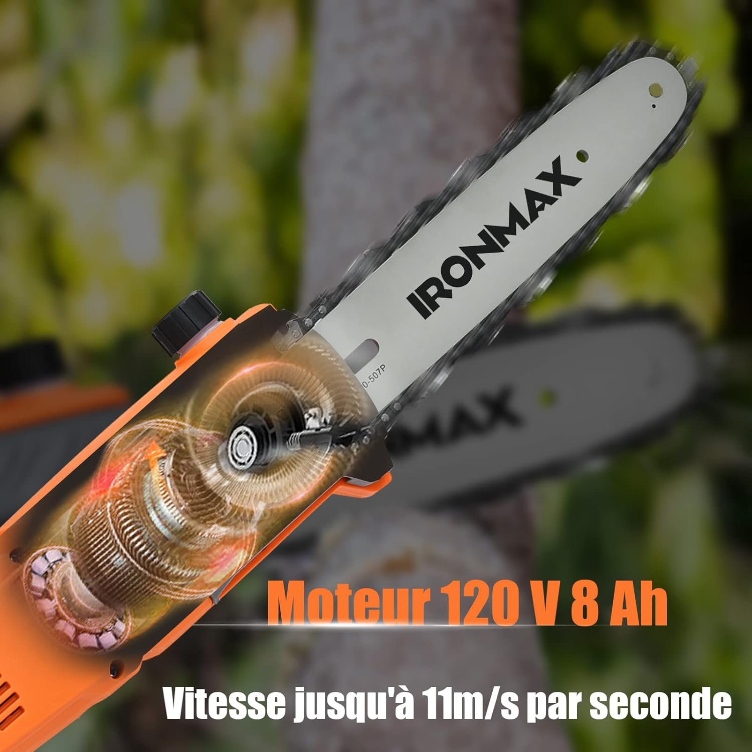 Motosega Elettrica con Asta Telescopica, Testa Regolabile, Barra e Catena, Lubrificazione Automatica, Regolazione della Tensione Senza Attrezzi, - 2