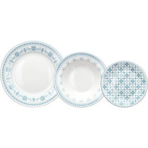 Vajilla De Porcelana 18 Piezas Jardin - 6 Platos Llanos, 6 Hondos, 6 De Postre, Apta Lavavajillas Y Microondas