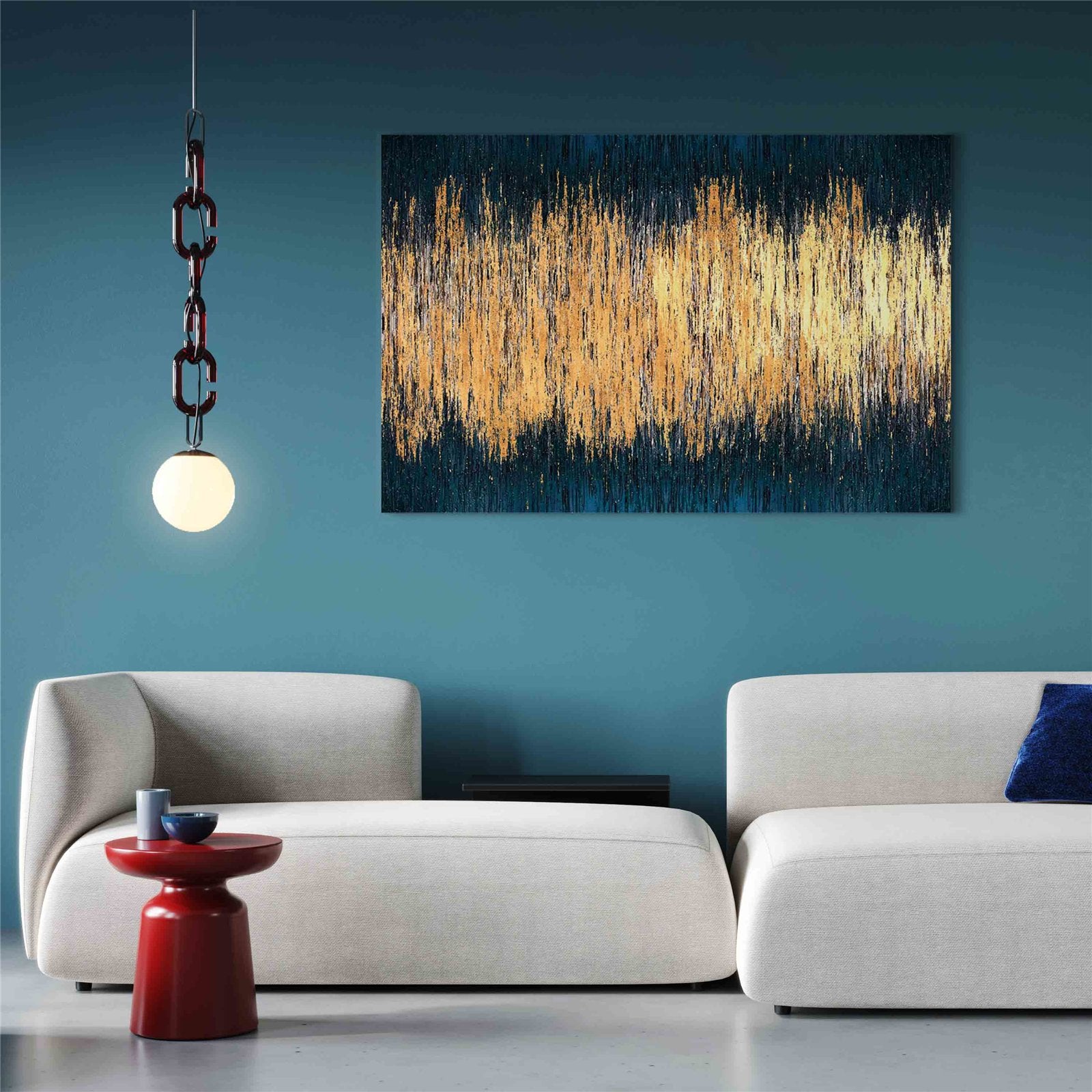 Tableau Abstrait Vertical en Bleu et Or Sans Encadrement - 120 x 80 cm - 2