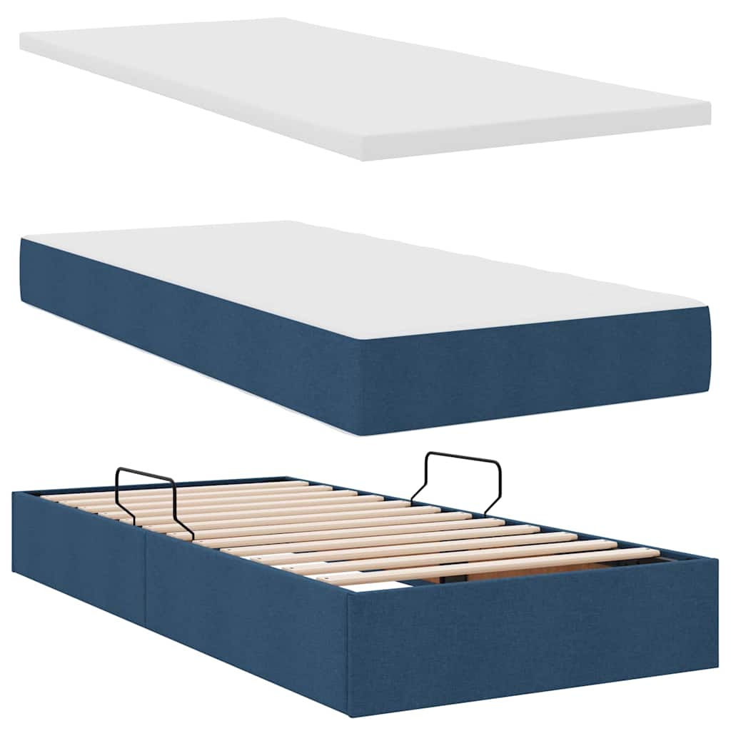 Lit avec rangement et matelas bleu 90 x 200 cm velours - 8